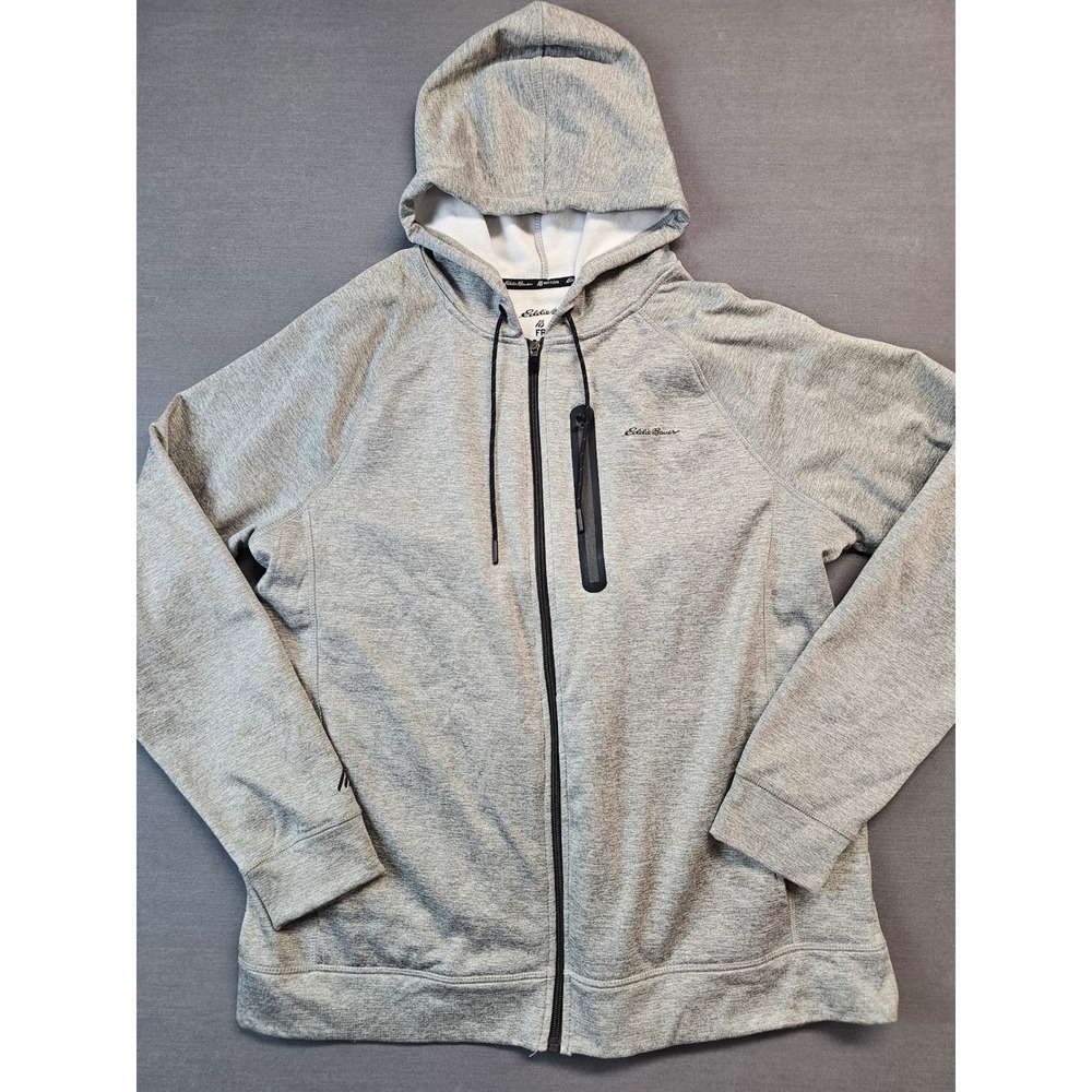 Eddie Bauer Mens XL Gray Full Zip Hoodie FreDry Motion Zipper Pocket